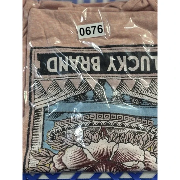 Lucky Brand Graphic Tee XL Pink Floral Trade Mark Boho Style Scoop Neck - Picture 7 of 7